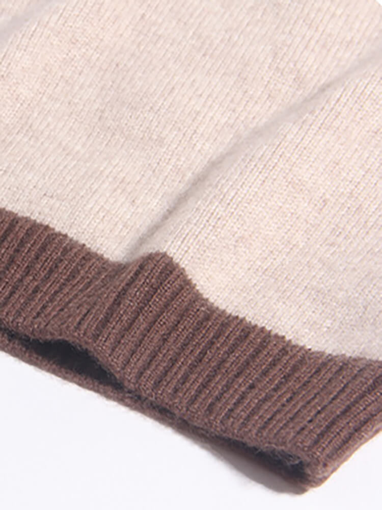 Kids Beige Brown Animal Pattern Cashmere Sweater